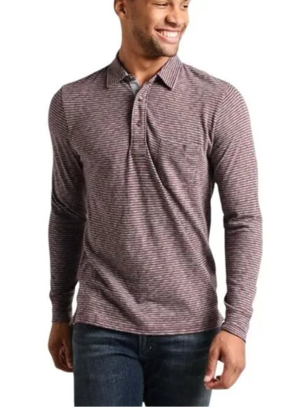 Faherty Heathered Maroon Long Sleeve Polo